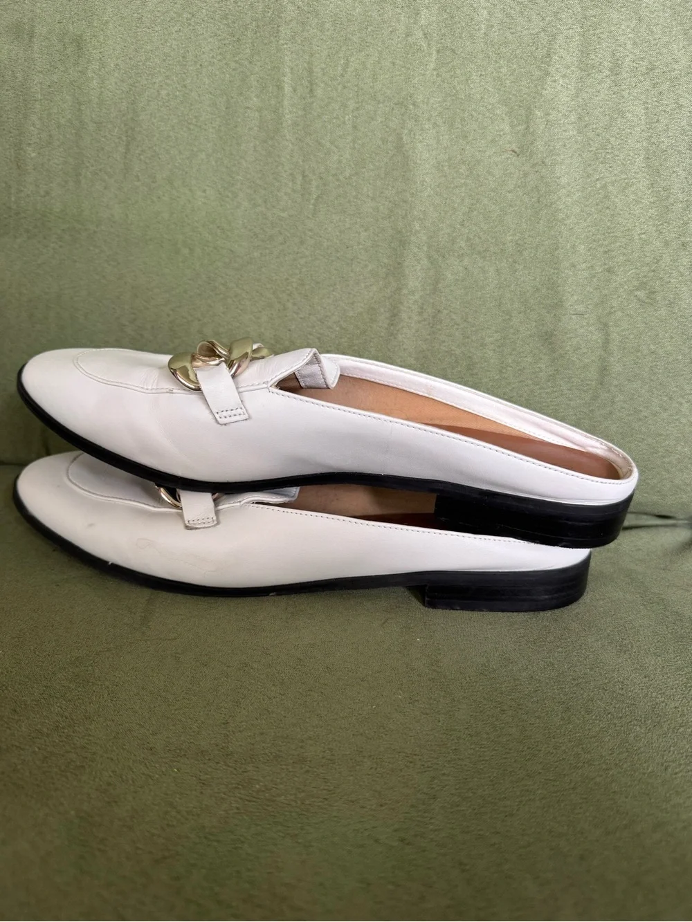 Caslon White Leather Loafers with Gold Chain Accent